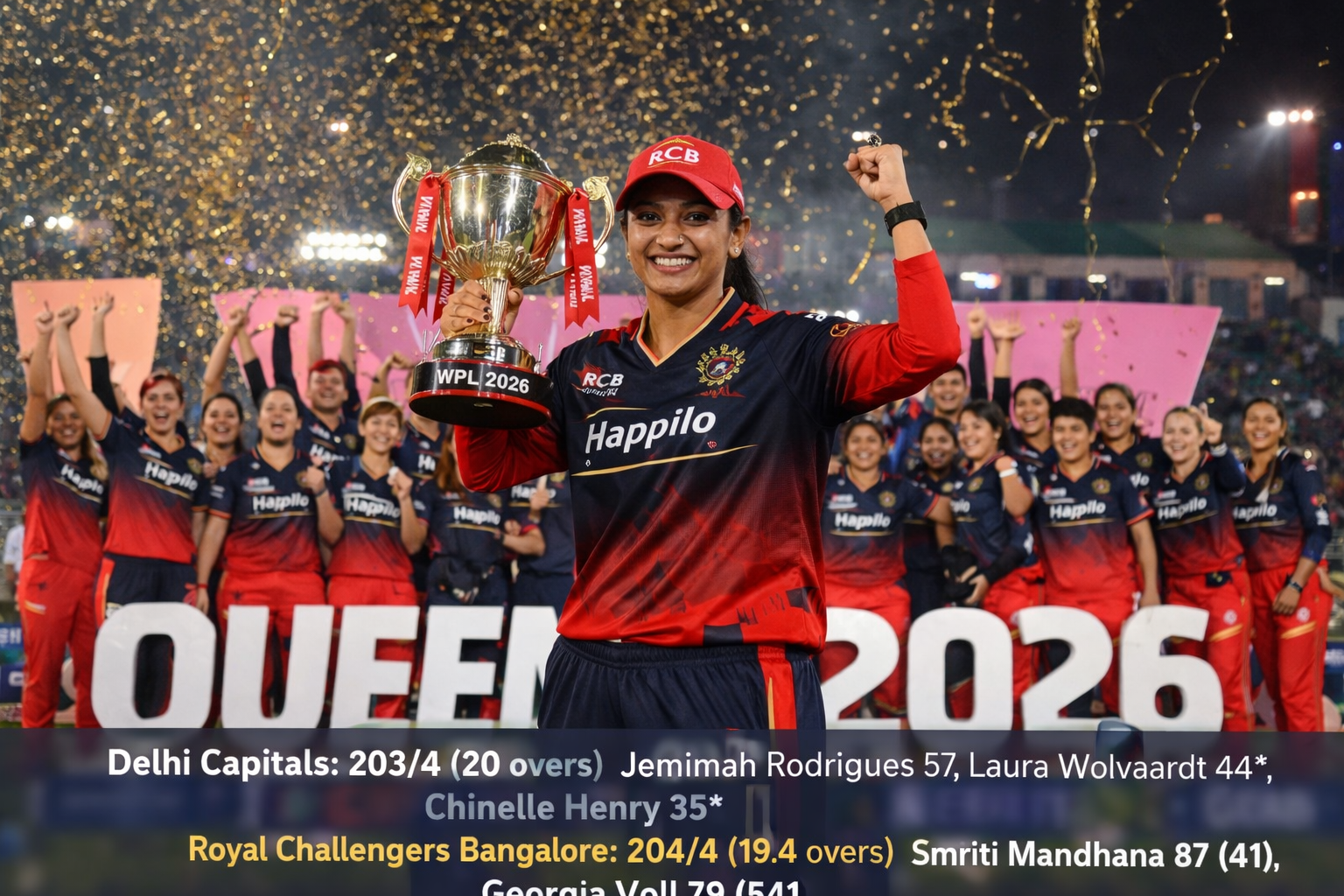 Smriti Mandhana leading RCB to WPL 2026 final victory against DC