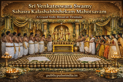 తిరుమల క్షేత్రంలో వేలాది కలశాలతో శాస్త్రోక్తంగా నిర్వహించే శ్రీ వేంకటేశ్వర స్వామివారి సహస్ర కలశాభిషేక మహోత్సవ దృశ్యం.