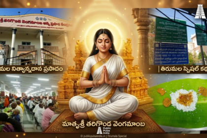 Divine 8k cinematic portrait of young Matrusri Tarigonda Vengamamba in deep meditation with a temple background and spiritual halo.by publicpulseindia.in