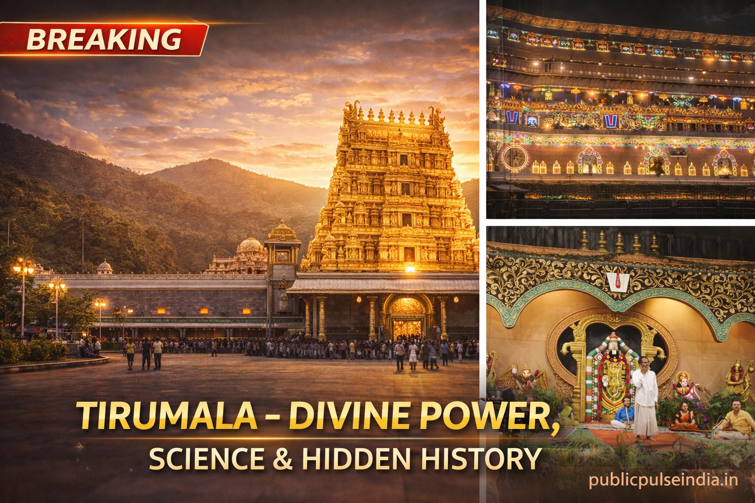 Golden Gopuram of Tirumala Venkateswara Temple during sunrise - PublicPulseIndia.