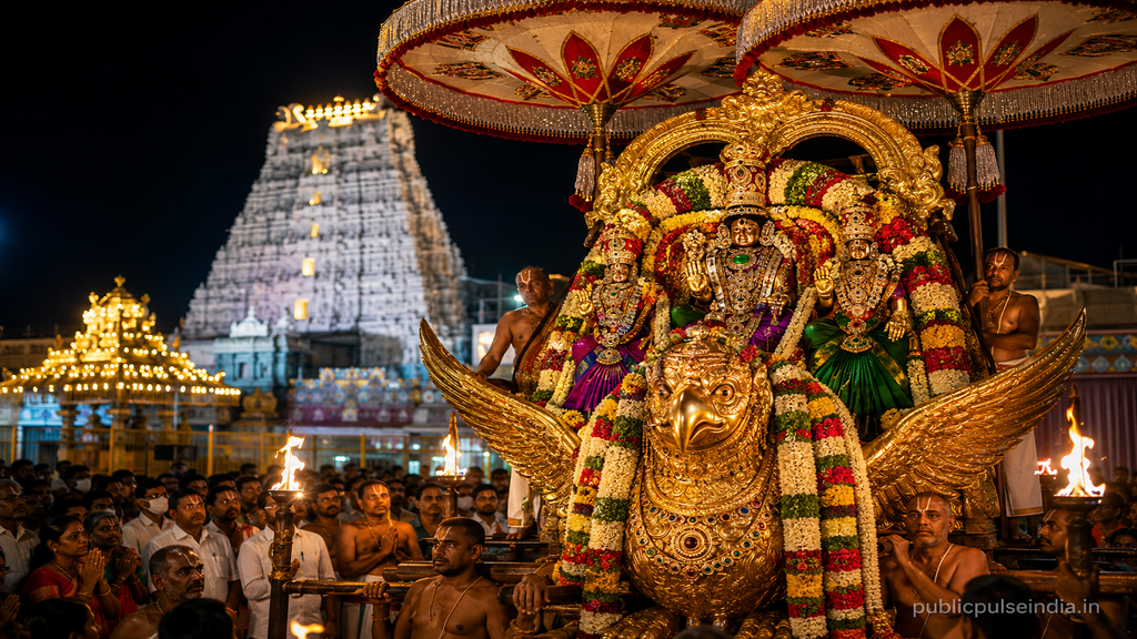 తిరుమల బ్రహ్మోత్సవం గరుడ సేవ – గరుడ వాహనంపై శ్రీవారి దర్శనం. bhudevi, sridevi sametha దర్శనం.publicpulseindia.in